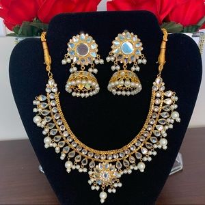 Kundan necklace with jhumkas